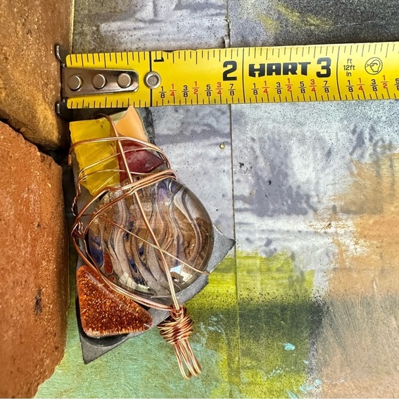 Pendant, wire wrapped, copper, jewelry, Handmade, hand, painted necklace 2204 - Picture 6 of 7